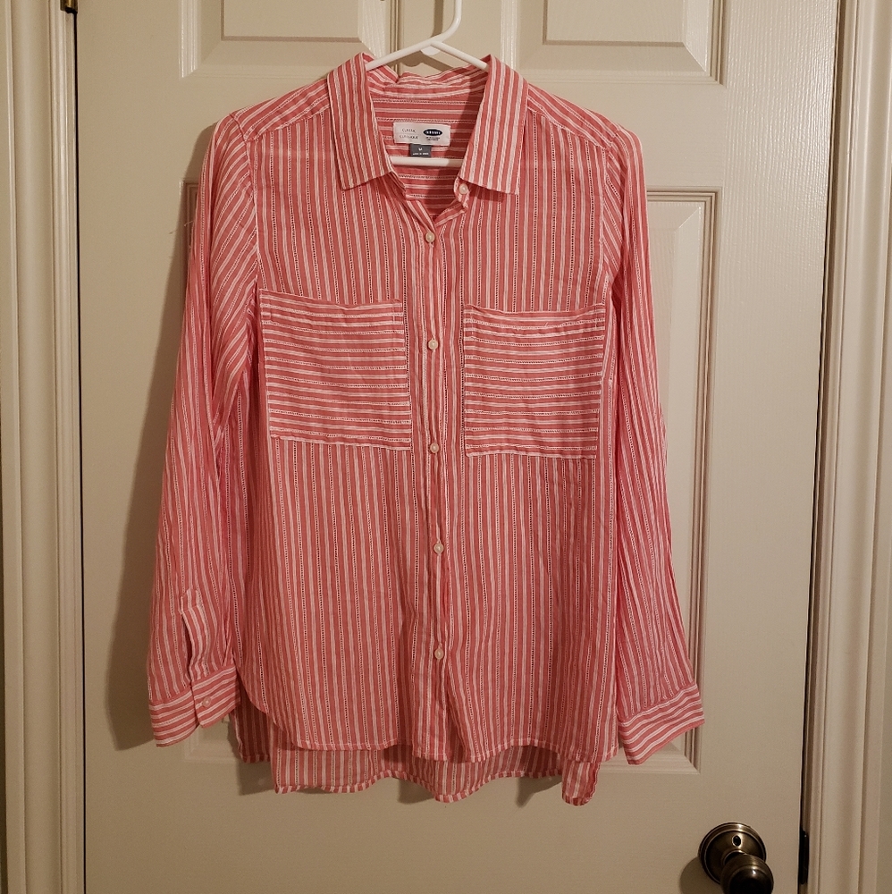 2/$20 Old Navy Classic Blouse Pink & White Striped